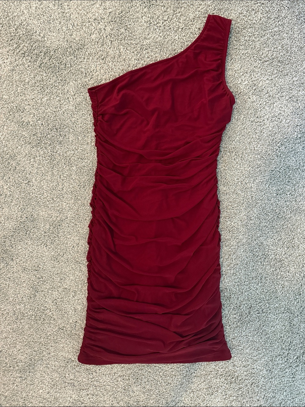 Source Unknown One-Shoulder Ruched Dress in Deep Wine